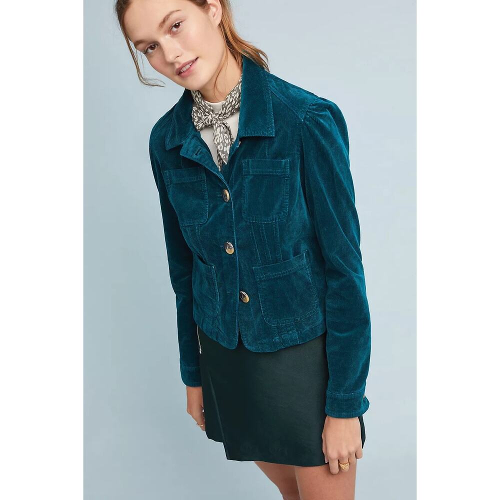 Anthropologie Cropped Corduroy Jacket | Women’s L in Teal Green - Picture 5 of 11